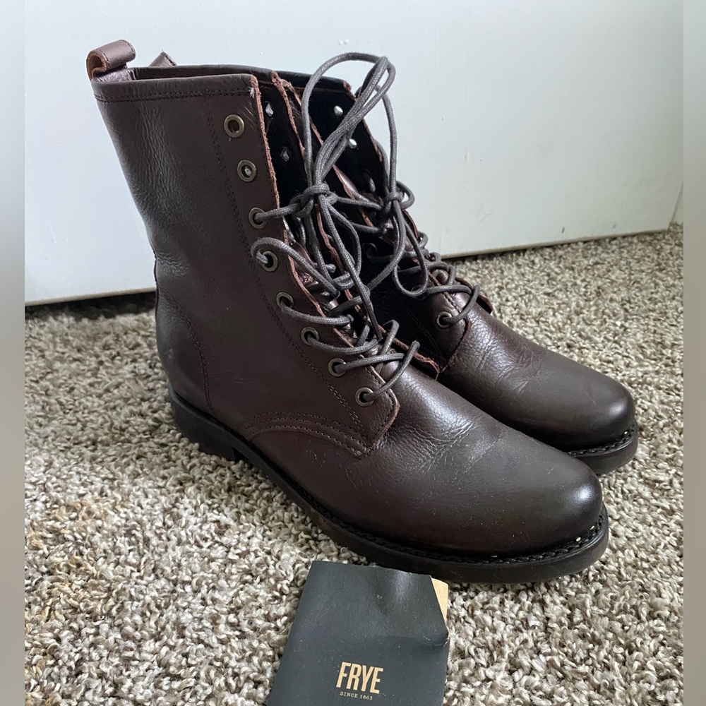 Frye Dark Brown Lace-Up Combat Boots
